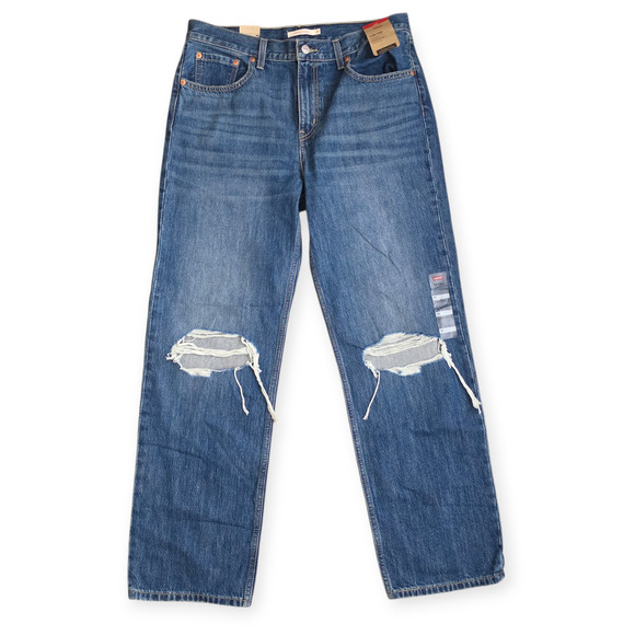 Levi's Low Pro Mid Rise Rip Knee Straight Leg Jeans Women Sz 31 - Picture 1 of 13